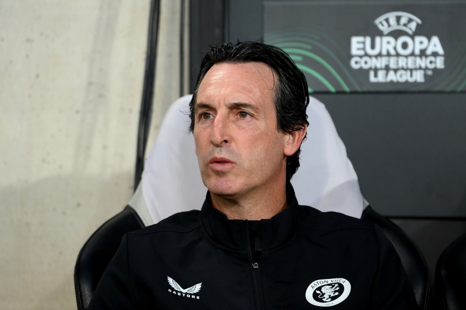 Unai Emery looks pensive watching Aston Villa lose to Legia Warszawa.